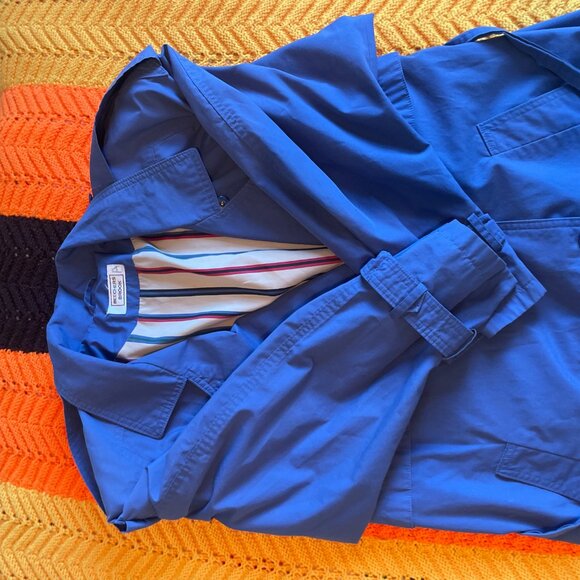 1980s classic double breasted belted periwinkle long trench coat! - Picture 15 of 16